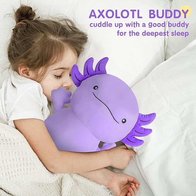 Dalmao 36 inch Cute Giant Purple Axolotl Plush Soft Body Pillow, Large Squishy Plushies Axolotl Stuffed Animals Toy, Gifts for Kids Boys Girls Birthday, Halloween, Christmas