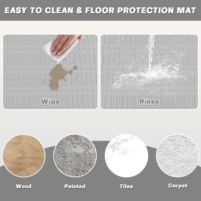 47" x 35" Silicone Dog Food Mat, Waterproof Pet Feeding Mat with Raised Edge, Extra Large Dog Bowl Mat Non-Slip Water Bowl Placemats for Dogs, Protects Floors, Easy to Clean (Light Gray)