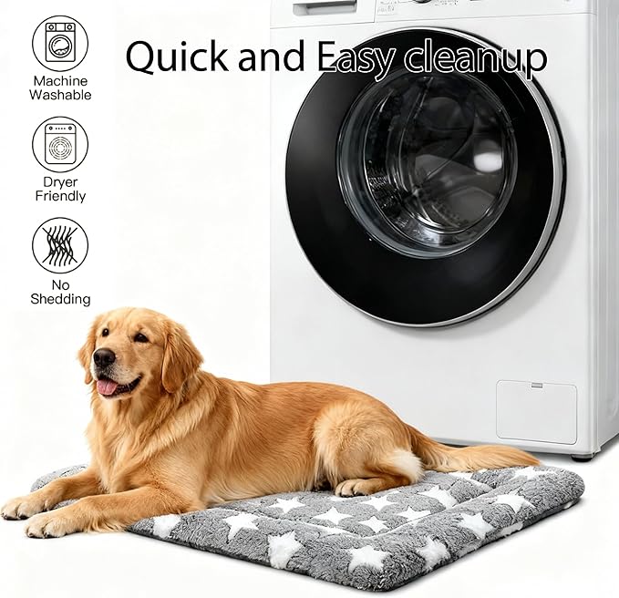 Fogkiss Dog Bed Mat, Reversible Crate Pad & Durable Dog Bed - Machine Washable Kennel Mat with Ultra Soft for Large Dogs (Cool/Warm), 35" x 23", Grey&Star