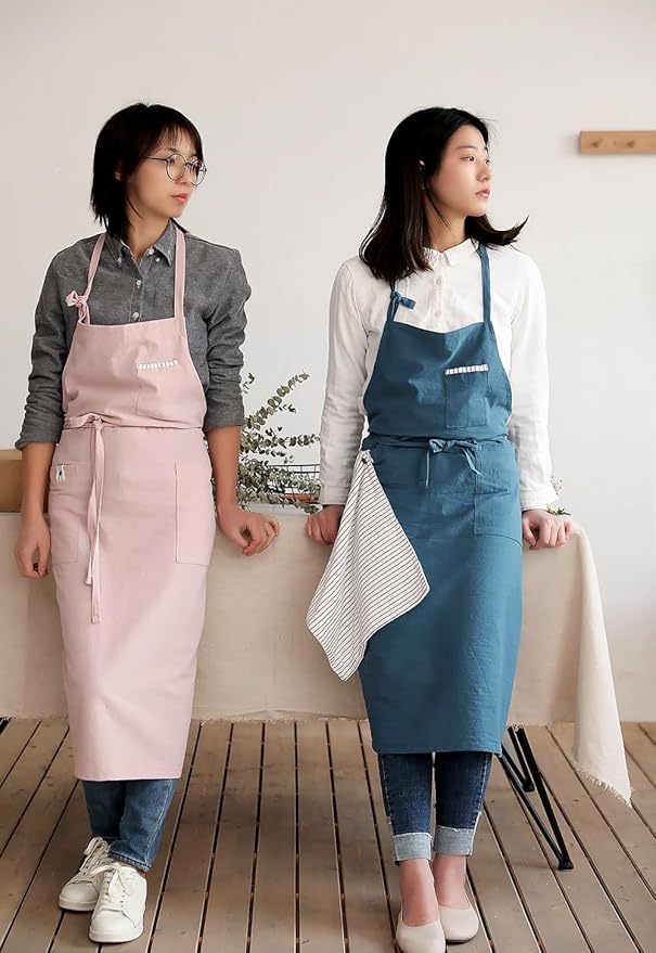Soft Cotton Linen Apron - Retro Linen Art Apron, Adjustable Casual Apron with Towel, Great for Florist and Kitchen