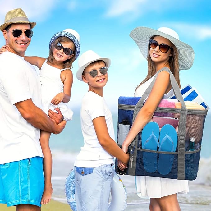 F-color Mesh Beach Bag Family - Large Tote Bag for Cruise Pool Toys Beach Vacation Essentials
