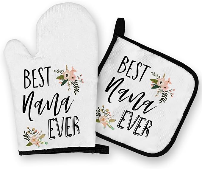 OHSUL Nana Gifts Oven Mitts and Pot Holders Sets, Gifts for Nana Kitchen Decor Accessories, Best Nana Ever Gifts Heat Resistant Oven Gloves Hot Pads for Kitchen Cooking Baking Grilling