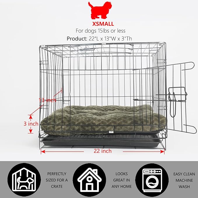 Necesitar Puppy Bed for Small Dogs Washable Ultra Soft Crate Bed for 22 inch Cages with Anti-Slip Cozy Soft Sleeping Pillow Up to 15 lbs Pets,22 x 13 Olive Green