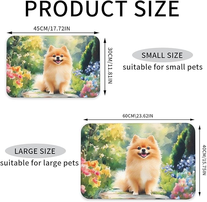 Pomeranian Food Mat for Floors Waterproof,Quick Dry Anti-Slip Dog Bowl Mats for Food and Water,Pet Feeding Mats,Pet Placemat for Messy Drinkers to Protect Floors,Pets Supplies 23.62×15.75in