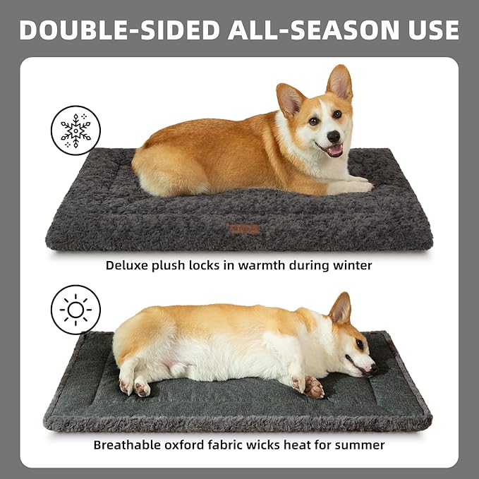 Reversible Dog Bed Mat 29"x18" for Small Medium Dogs - Supportive Double-Sided Crate Pad, All-Season Cooling & Warmth, Ultra Soft Machine Washable Pet Bed, Fits Most 30-Inch Kennels, Dark Gray