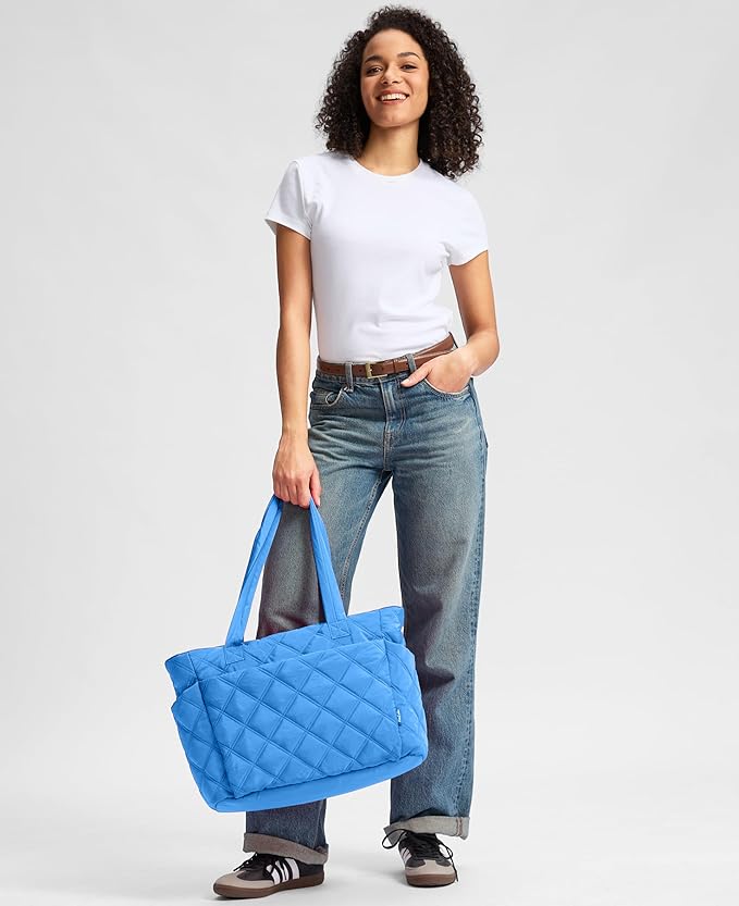 Uselike Tote Bag for Women, Lightweight Puffer Tote Work Bags with Compartments for Travel, Quilted Shoulder Bag with Zipper