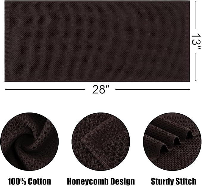 Kitinjoy 100% Cotton Waffle Weave Kitchen Towels, 8-Pack Super Soft and Absorbent Dish Towels for Drying Dishes, Kitchen Hand Towels, 13 in x 28 in, Dark Brown