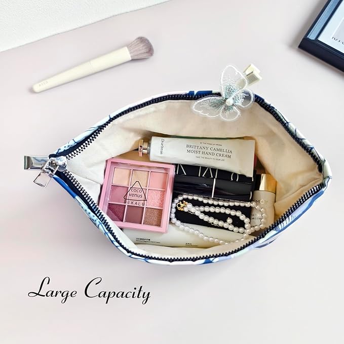 STARDW Aesthetic Floral Makeup Bag Cute Small Cosmetic Bags for Women Girls, Travel Toiletry Bag Large Capacity Zipper Makeup Pouch, Purse Organizer Pouches (Abstract Flowers)
