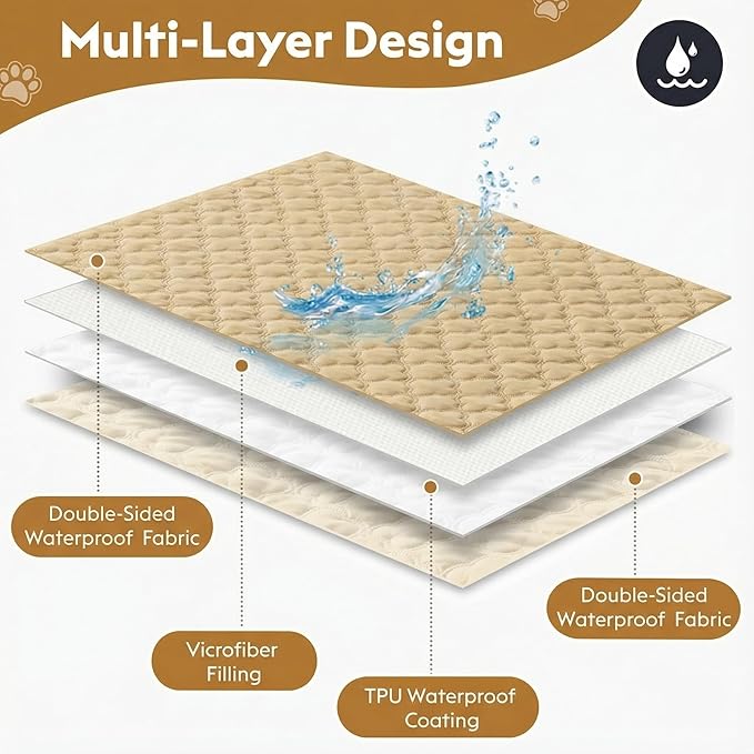 FunFurry Waterproof Dog Blanket, Couch Cover for Dogs Washable, Reversible Dog Bed Cover, Couch Furniture Protector. (Dark＆Light Beige, 40 X 50 Inch - 1 Pack)