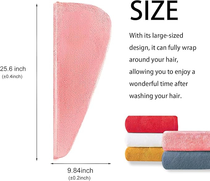 AGKXHDEC 1 Pack Double Layer Microfiber Towel, Hair Turbans for Wet Hair, Drying Hair Wrap for Women(Pink)