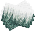Forest Placemats, Vintage Rustic Watercolour Natural Green Misty Valley Forest Print Washable Fabric Placemats Table Kitchen Dining Party 12x18 Inch Set of 4