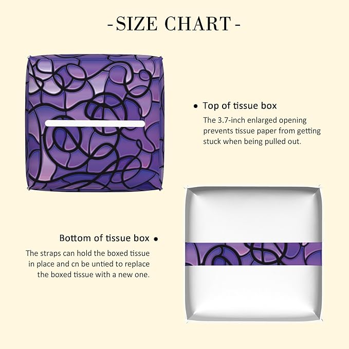 POIUBLE Abstract Purple Stained Glass Tissue Box Cover Leather Tissue Box Holder Square Facial Paper Organizer Dispenser for Bathroom Kitchen Bedroom Vanity Countertop Night Stands