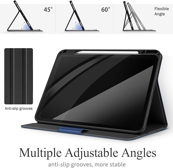 auaua Case for iPad Air 11 Inch M3/M2 (2025/2024), iPad Air 5th/4th Generation (2022/2020), with Pencil Holder and Pocket, Typing Angle Muti-Stand Magnetic Closure Auto Sleep/Wake (Blue)