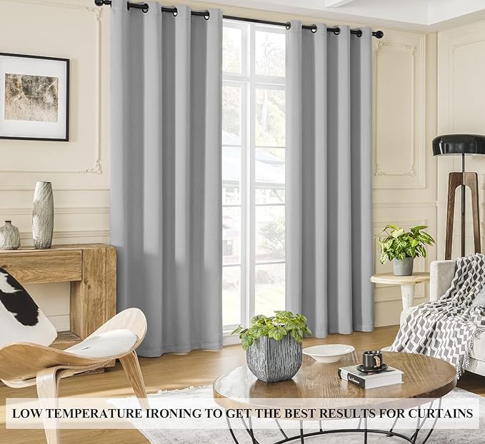 Rutterllow 100% Blackout 330 GSM Curtains, Full Shade 80 Inches Long Complete Drapes for Living Room,Thermal Insulated Bedroom Window Treatment Drapes (2Panels,Light Gray,52x80inch)