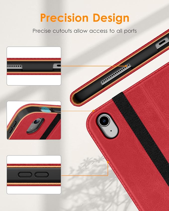 DTTO for iPad (A16) 11th Generation Case 11 Inch 2025, iPad 10th Generation Case 10.9 Inch 2022, Premium Leather Business Folio Stand Cover with Pencil Holder - Auto Wake/Sleep, Red