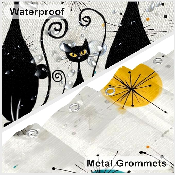 mutakin Mid Century Shower Curtain Cute Cats Shower Curtains for Bathroom Waterproof Fabric Bath Curtain Decor with Hooks