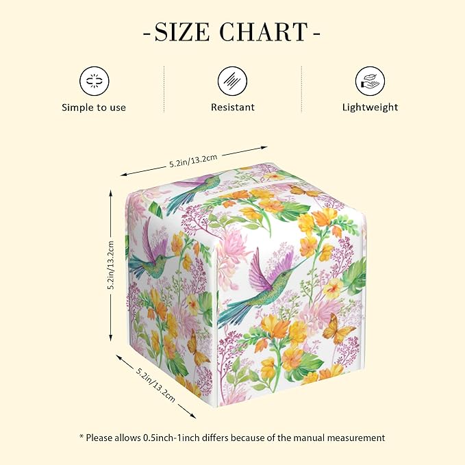 POIUBLE Tissue Box Holder Hummingbird and Flower Tissue Box Cover Butterfly Square Leather Tissue Holder Organizer Portable Decorative Facial Paper Case for Home Office Bathroom Vanity Countertop