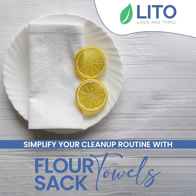 Flour Sack Towels – 24 Pack Cotton Kitchen Dish Towel, Tea Towels for Crafts, Embroidery, Baking, Bread Proofing – Thick, Absorbent, Quick-Dry – 18"x28" White