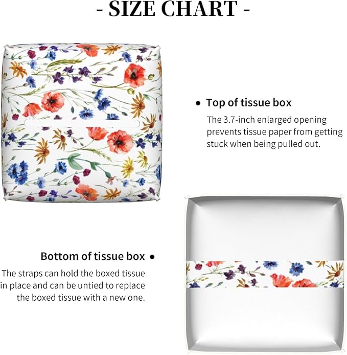 PVC Tissue Box Cover Holder,Watercolor Flower Square Decorative Organizer,5.2"X5.2"X5.2" Tissue Case for Bathroom,Tabletop,Car,Office