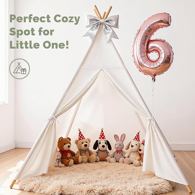 Sumbababy Large Teepee Tent for Kids Indoor - Cotton Canvas Slumber Play Tents for Adults - Foldable Sleepover Tents for Girls Boys Party Gift Toy, White