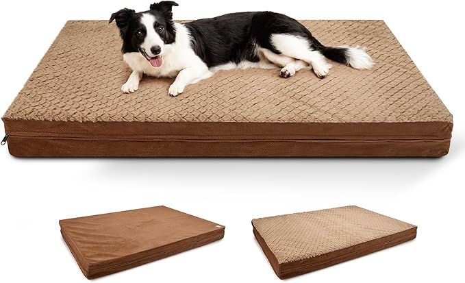 Sytopia Indestructible 44" Dog Bed for Large Dogs – Waterproof, Washable, Removable Cover, Durable Multi- Size Comfort Clearance Indoor Flat Dog Bed, Thick Orthopedic Support, Brown