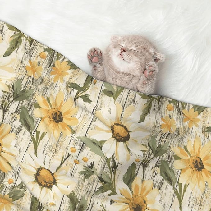 ENSFTF Pet Blanket,Warming Ultra Soft Warming Mat for Indoor Pet Beds & Furniture Reversible Blanket Machine Washable 27.6 * 19.7Inch,Woodgrain Daisy Pattern