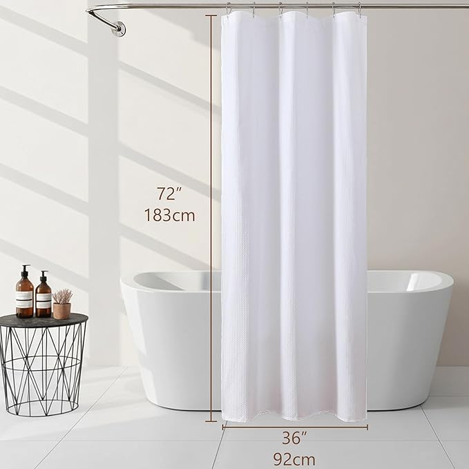 Ebesto White Stall Shower Curtain 36 x 72 Inch, Textured Soft Fabric Waffle Narrow Size Modern White Small Curtain for Bathroom Hotel, Machine Washable, Water Resistant, 36Wx72L Inches