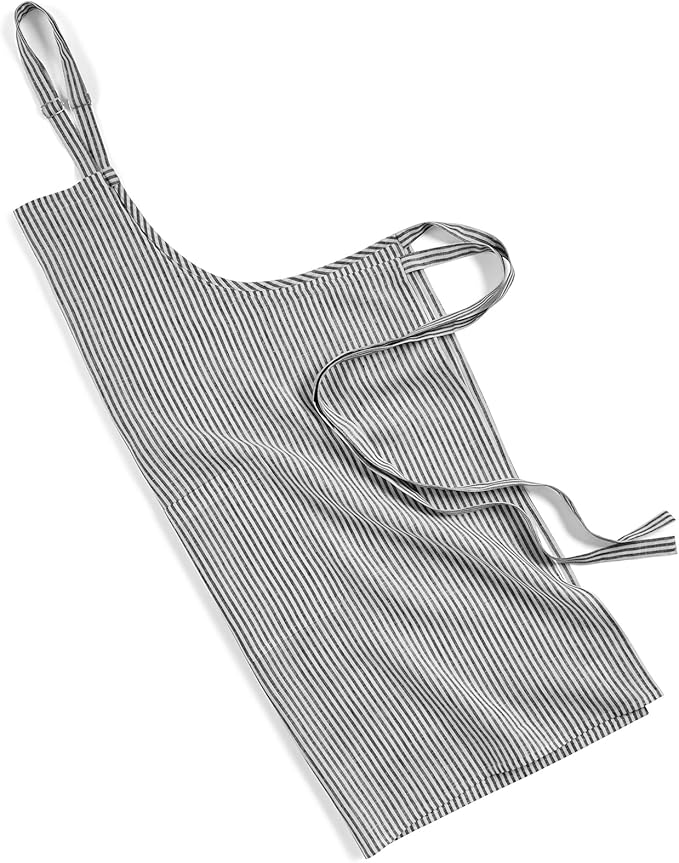 Solino Home 100% Pure Linen Apron for Women & Men - Full Midi Bib Apron Adjustable Neck Strap with Center Pockets for Kitchen