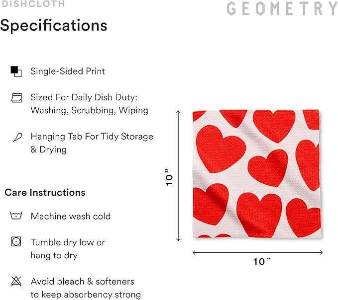 GEOMETRY Kitchen Dish Cloths - Quick Dry Dishcloths for Kitchen - Premium Dish Rags with Geoweave - 3-Pack Set Heart Throb