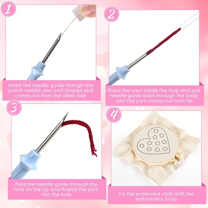 Yaomiao 6 Pcs Valentine's Day Punch Needle Coaster Kit Embroidery Kits Punch Needle Set Craft Supplies with Patterns Yarns Tools Adhesive Felt Embroidery Hoop Instruction Holder for DIY