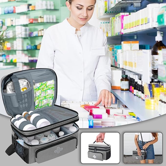 GDNasist Medicine Storage Bag, Medical Bag Pill Bottle Organizer for Emergency, Medicine Box Empty with Small Portable Pouch, First Aid Box for Travel and Home Storage