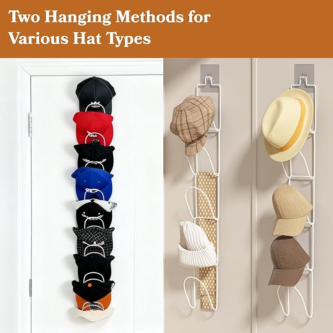 10 Pack Over The Door Hat Organizer for baseball caps | Multi-Functional Baseball Hat Rack for Closet | Wall Mounted Hat s torage organizer | 5 types of accessories cap holder stand w hooks ,White