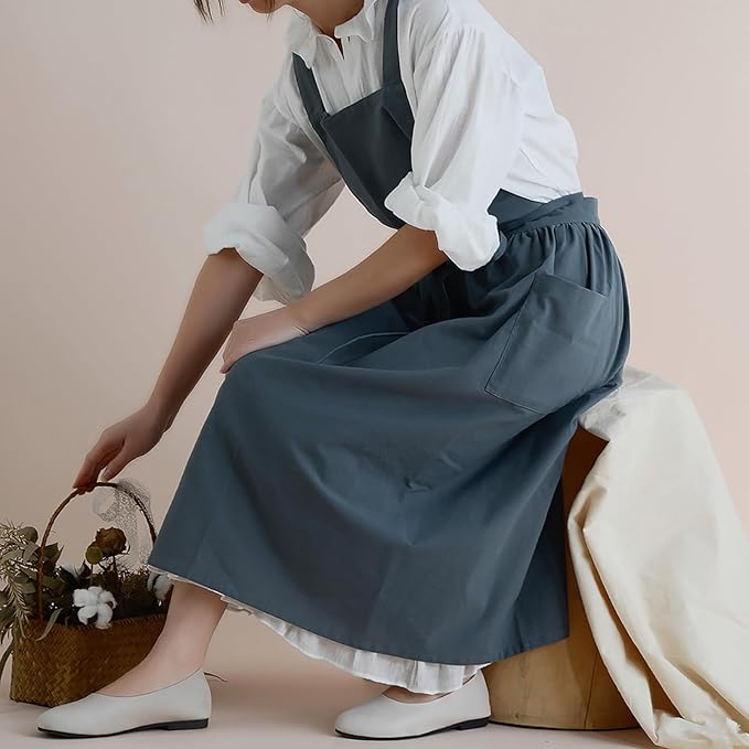 ODIZLI Frill Apron for Women Cotton Cross Back Vintage Ruffle Apron for Garden Cooking Aprons