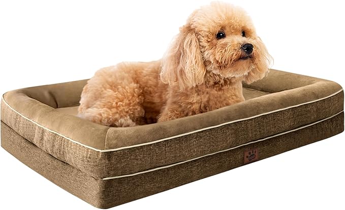 TaiBest Waterproof Memory Foam Dog Beds for Small Dogs Non-Slip Orthopedic Dog Beds Washable Couch Pet Bed with Removable Cover (Brown, Small)