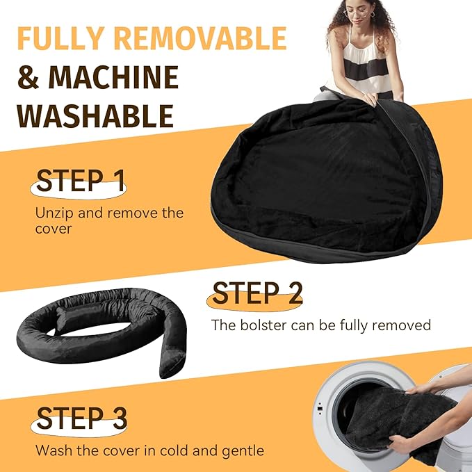 Orthopedic Washable Large Dog Bed: Cooling Memory Foam Dog Bed with Bolsters - Jumbo Bed Waterproof Removable Cover Non-Slip Bottom Pet Bed for Extra Large Sized - Black