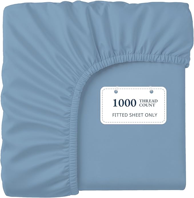 Lane Linen 100% Egyptian Cotton Full Size Fitted Sheet Only (55"x76" + 16") - Elegant Sateen Weave, Ultra Soft, Breathable, Highly Durable, Deep Pockets Upto 17" - French Blue