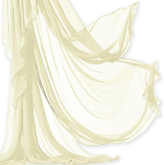Barcelonetta | Chiffon Fabric | Decoration, Drapery Fabric | Wedding, Gender Reveal, Baby Shower, Birthday | for Arbor, Arch, Canopy, Table and Chair Decoration (Light Ivory, 5 Yards)