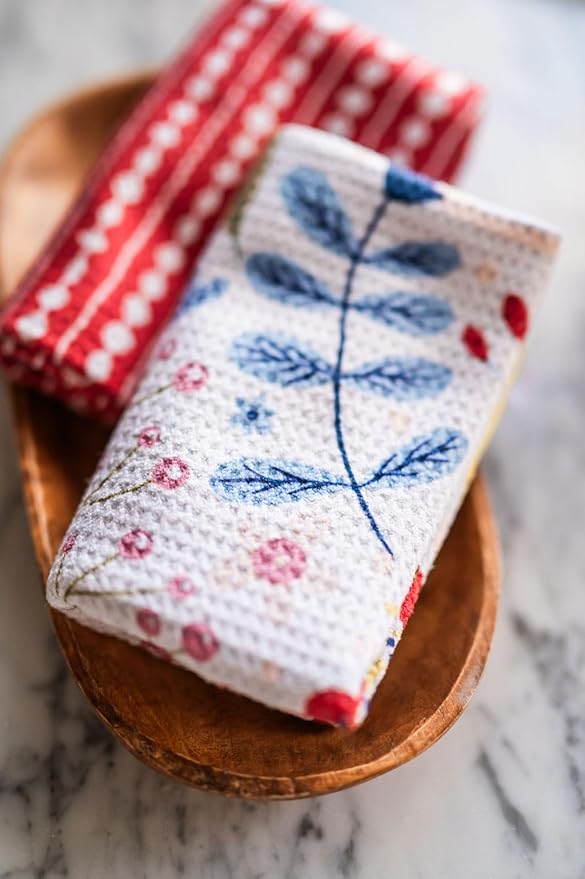 Desert Aqua || 2 Pack Double Sided|| Not Your Ordinary Dish Towels || Waffle Weave Microfiber || Tea Towels || Highly Absorbent || Hanging Loop || Dish Cloths|| Designer Prints|| Flower Garden