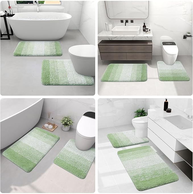 Arotive Microfiber Bathroom Rugs, Shaggy Soft and Absorbent Bath Rug, Non-Slip, Thick Plush Machine Washable Dry Bath Mats for Bathroom, Tub and Shower, 59x24, Sage Green, Rectangular