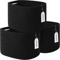 ECDYQXVU Cotton Rope Storage Basket, 15x10x9 Inches, Woven Basket for Shelves, Clothes, Towels, Books, and Laundry, Black (3 Pack)