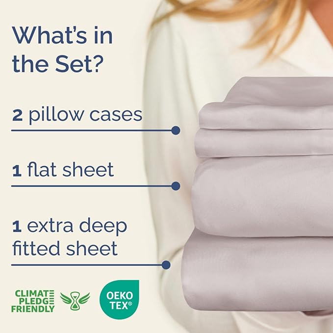 Extra Deep Pockets 400 Thread Count 100% Cotton 4 Piece Full Size Bedding Sheet Set - Breathable & Cooling - Hotel Luxury Bed Sheets Set - Soft, Wrinkle Free And Comfy Light Grey Bedding Sheets Set