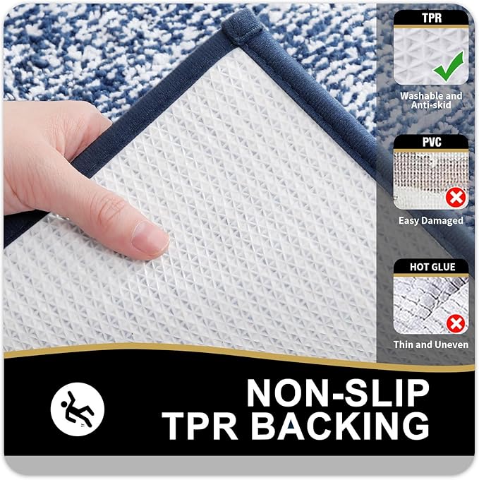 OLANLY Bathroom Rugs 59x24, Extra Soft and Absorbent Microfiber Bath Mat, Non-Slip, Machine Washable, Quick Dry Shaggy Bath Carpet, Suitable for Bathroom Floor, Tub, Shower (Long, Navy)