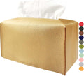 Gold Tissue Box Cover Rectangular – Plus Size Leather Tissue Box Holer with Bottom Belt Modern PU Leather Long Rectangle Tissue Holder for Bathroom/Home/Office Decor