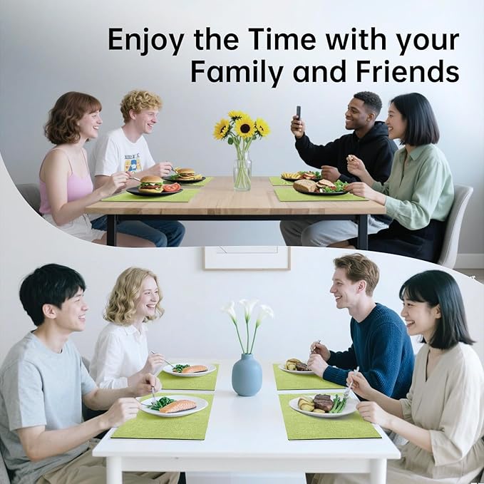 Blue Forest | Rectangular Faux Linen Placemats Set of 6 | Dual- Layered Thickened for Durability | Heat Resistant | Machine Washable | Wrinkle Free for Easy Care Indoor/Outdoor Use - Grass Green