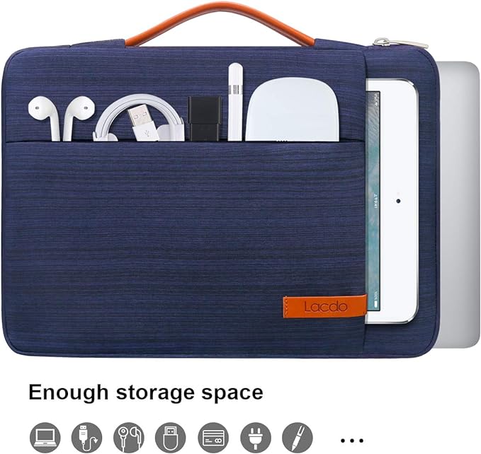Lacdo 360° Protective Laptop Sleeve Case for 13 inch New MacBook Air M4 A3240 2025, M3 A3113, M2 A2681, M1 A2337 | 13" MacBook Pro M2/M1 A2338 A2251 | 13" iPad Pro M5 / iPad Air M3 Computer Bag, Blue