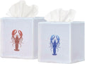 EmbroideryLinen.VN Tissue Box Cover Set of 2, Square Linen Tissue Holder, Printed Animal Pattern, 4.5x4.5x5.5 Inches, Decorative Holder for Bathroom, Living Room, Office (Lobster)
