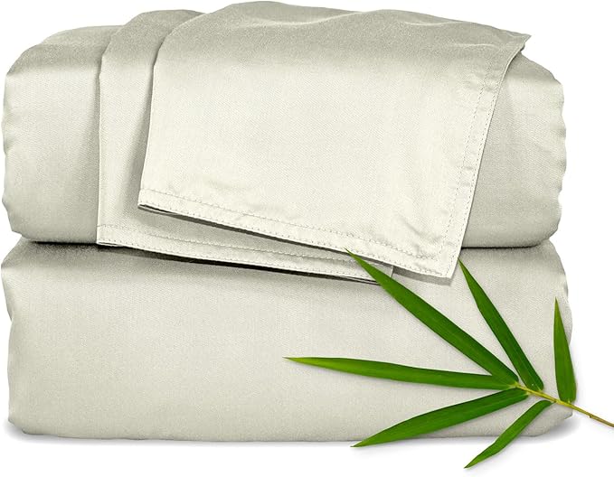 Pure Bamboo Queen Sheets, Genuine 100% Organic Viscose Derived from Bamboo Bed Sheet Set, Luxuriously Soft & Cooling, Double Stitching, 2 Year Quality Promise (Queen, Birch)