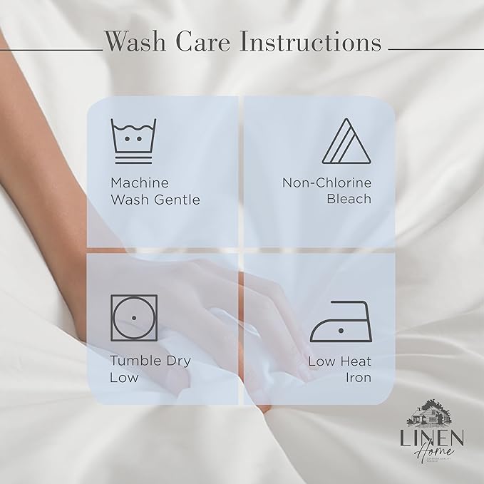Linen Home 100% Cotton Percale Sheet Set, Twin Size, Ivory, Deep Pocket, 4 Pieces Set - 1 Flat, 1 Deep Pocket Fitted Sheet and 2 Pillowcases, Crisp Cool and Strong Bed Linen