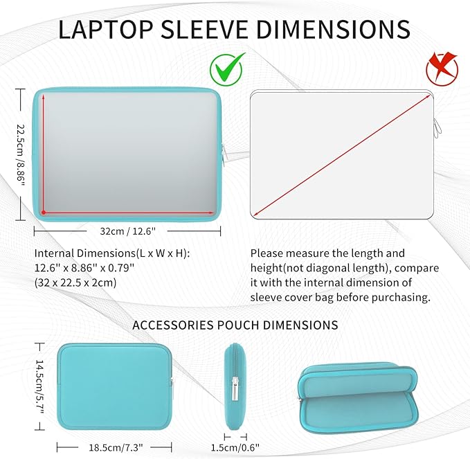 RAINYEAR 13 Inch Laptop Sleeve Case with Accessories Pouch, Compatible with 13.3" MacBook Air/Pro M1 M2 M3 M4 A3240 A3113 A2681 A2337 A1932 A2179 A2338 A1706 A1708 A2159 (Blue, Upgraded Version)