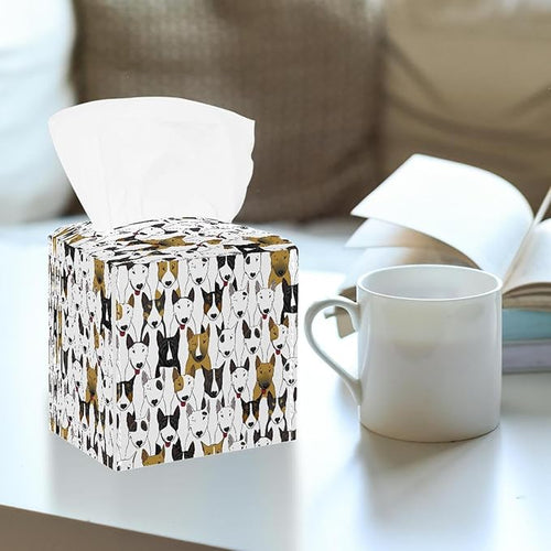 2 Pack Leather Tissue Box Cover – Colorful Bull Dogs Tissue Box Holder Decorative for Bathroom, Home Office Decor